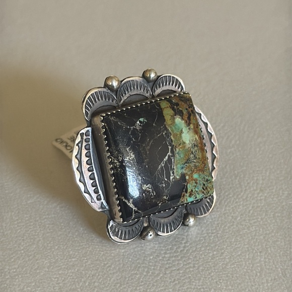 Navajo Handmade Sterling Silver Blackjack Turquoise...